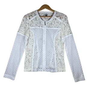 Cache White Floral Lace Zip Up Jacket Size 8 Fairy Occasion Boho Coquette